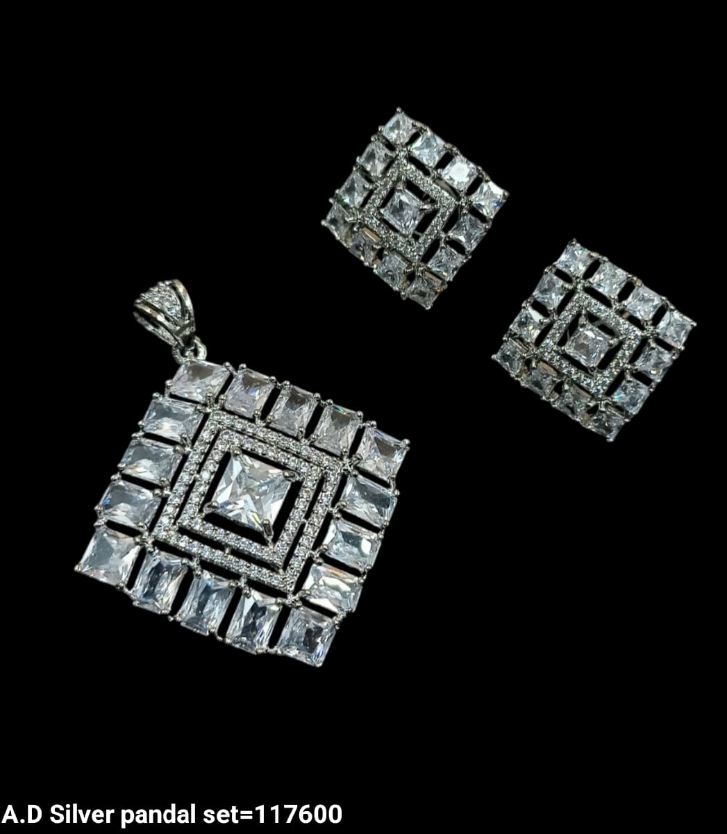 American Diamond Silver Plated Pendant Set